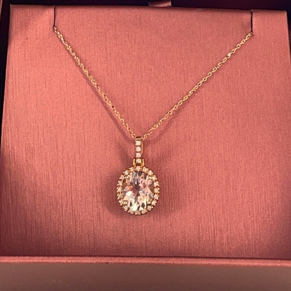 Morganite & Diamond 14kt Rose Gold Necklace - Picture 4 of 14